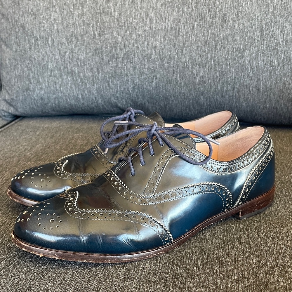 Kate Spade New York shoes oxford brogues patent all leather navy 9,5 business